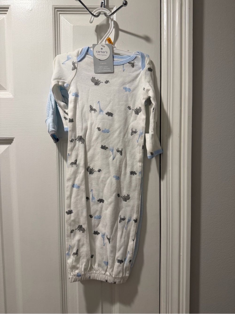 2 Carter's White and Light Blue Sleep Gowns